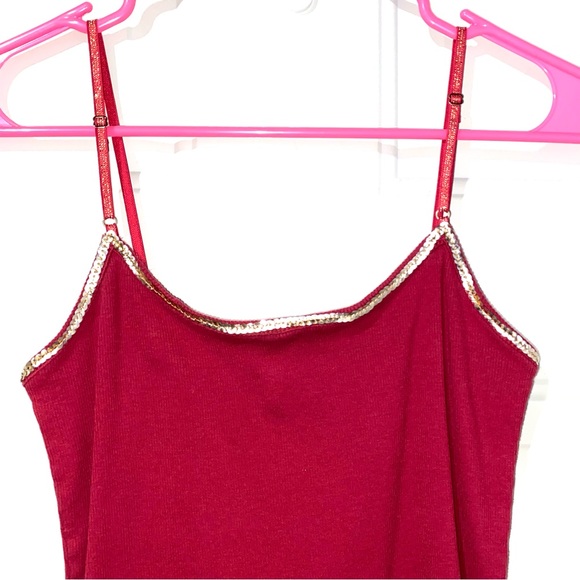 Weather Vane Dark Red Gold Glitter Camisole Sz Large - Picture 2 of 6